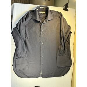 Robert Talbott Protocol Men’s Shirt jet black stripes french cuffs 18.5/35 Italy